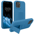 kwmobile Handyhülle kompatibel mit iPhone 15 - Hülle mit Fingerhalter und Standfunktion - Silikon Case Handy Cover in Karibikblau Karibikblau  