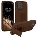 kwmobile Handyhülle kompatibel mit iPhone 15 - Hülle mit Fingerhalter und Standfunktion - Silikon Case Handy Cover in Chocolate Chocolate  