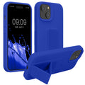 kwmobile Handyhülle kompatibel mit iPhone 15 - Hülle mit Fingerhalter und Standfunktion - Silikon Case Handy Cover in Baltik Blau Baltik Blau  