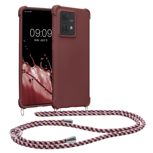 kwmobile Necklace Case kompatibel mit Motorola Edge 40 Neo Hülle - Cover mit Kordel zum Umhängen - Silikon Schutzhülle Bordeaux Violett Bordeaux Violett  
