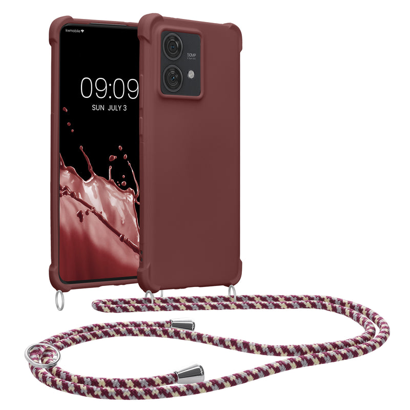kwmobile Necklace Case kompatibel mit Motorola Edge 40 Neo Hülle - Cover mit Kordel zum Umhängen - Silikon Schutzhülle Bordeaux Violett Bordeaux Violett  
