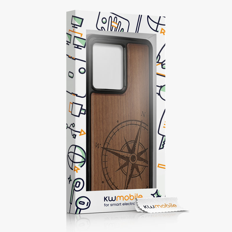 Wooden Hard Case with TPU Bumper for Motorola Edge 40 Neo Compass Vintage