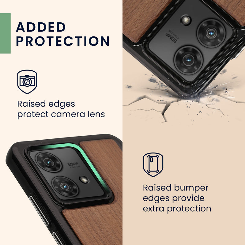 Wooden Hard Case with TPU Bumper for Motorola Edge 40 Neo Compass Vintage