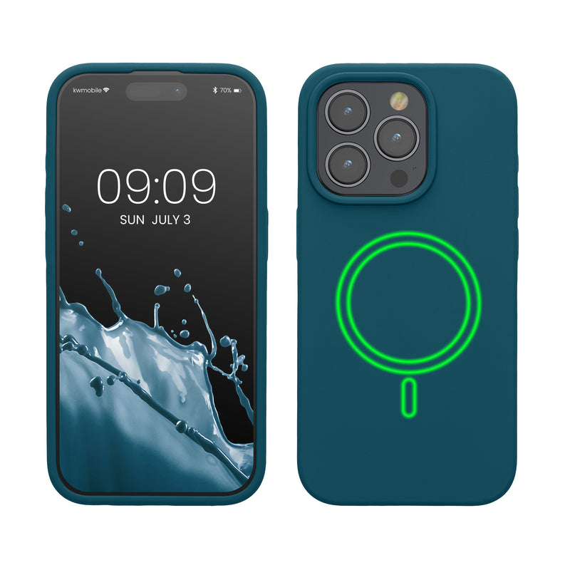kwmobile Hülle kompatibel mit Apple iPhone 15 Pro Hülle - magnetisches Silikon Case kompatibel mit MagSafe - Cover gummiert Petrol matt Petrol matt  