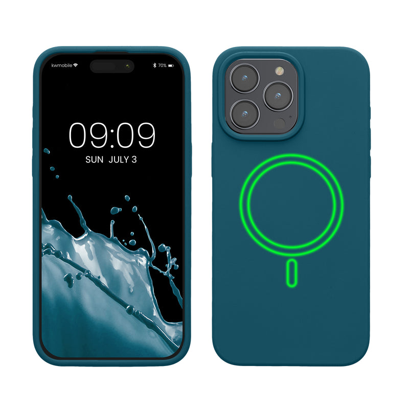 kwmobile Hülle kompatibel mit Apple iPhone 15 Pro Max Hülle - magnetisches Silikon Case kompatibel mit MagSafe - Cover gummiert Petrol matt Petrol matt  