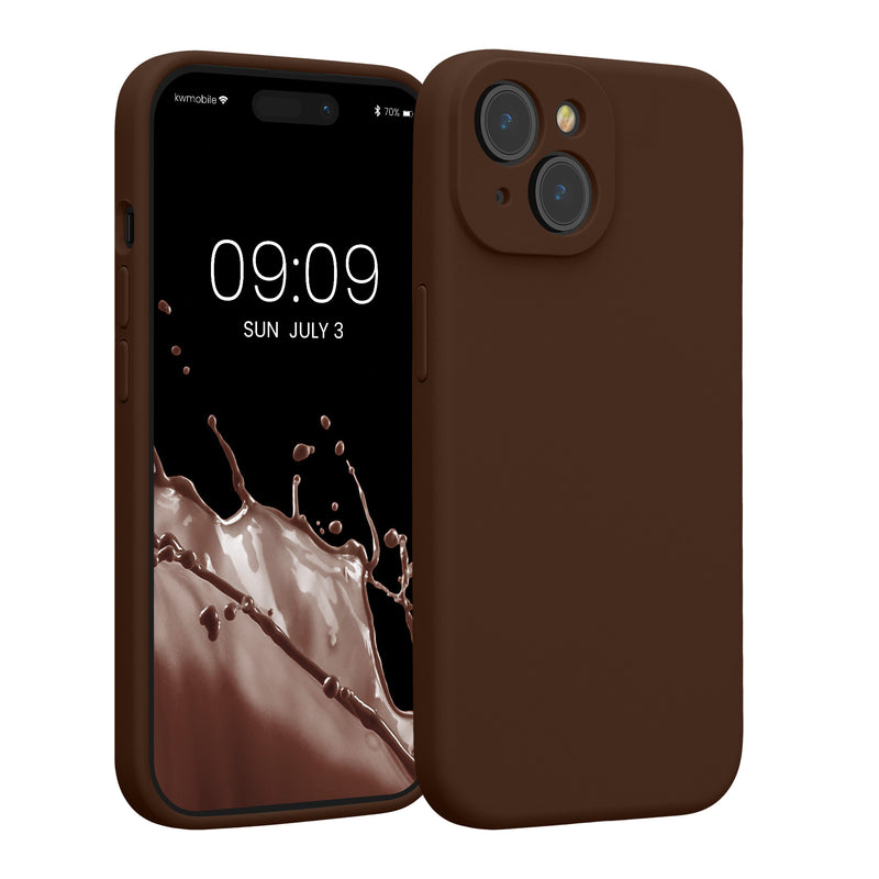 kwmobile Handyhülle kompatibel mit Apple iPhone 15 Hülle - gummierte Handy Case aus Silikon in Chocolate Chocolate  