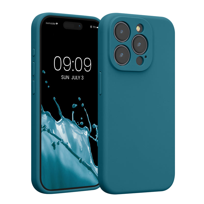 kwmobile Handyhülle kompatibel mit Apple iPhone 15 Pro Hülle - gummierte Handy Case aus Silikon in Petrol matt Petrol matt  
