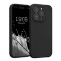 kwmobile Handyhülle kompatibel mit Apple iPhone 15 Pro Hülle - gummierte Handy Case aus Silikon in Schwarz Schwarz  