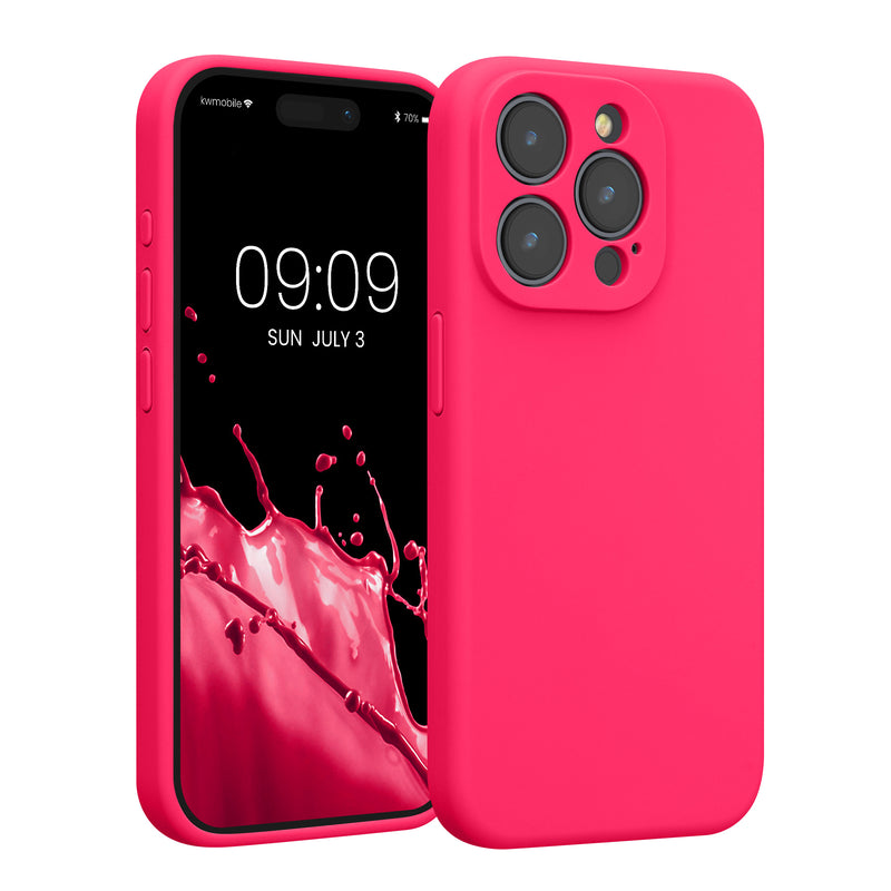 kwmobile Handyhülle kompatibel mit Apple iPhone 15 Pro Hülle - gummierte Handy Case aus Silikon in Neon Pink Neon Pink  