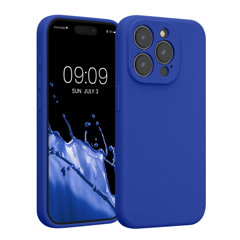 kwmobile Handyhülle kompatibel mit Apple iPhone 15 Pro Hülle - gummierte Handy Case aus Silikon in Baltik Blau Baltik Blau  