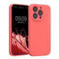 kwmobile Handyhülle kompatibel mit Apple iPhone 15 Pro Hülle - gummierte Handy Case aus Silikon in Neon Koralle Neon Koralle  