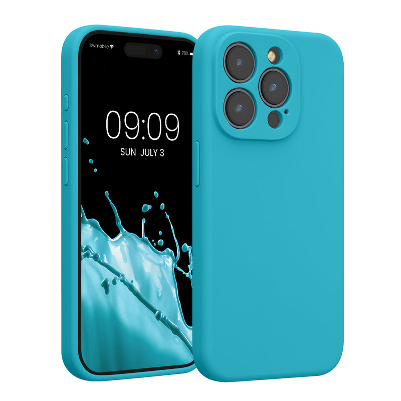 kwmobile Handyhülle kompatibel mit Apple iPhone 15 Pro Hülle - gummierte Handy Case aus Silikon in Cool Glacier Cool Glacier  