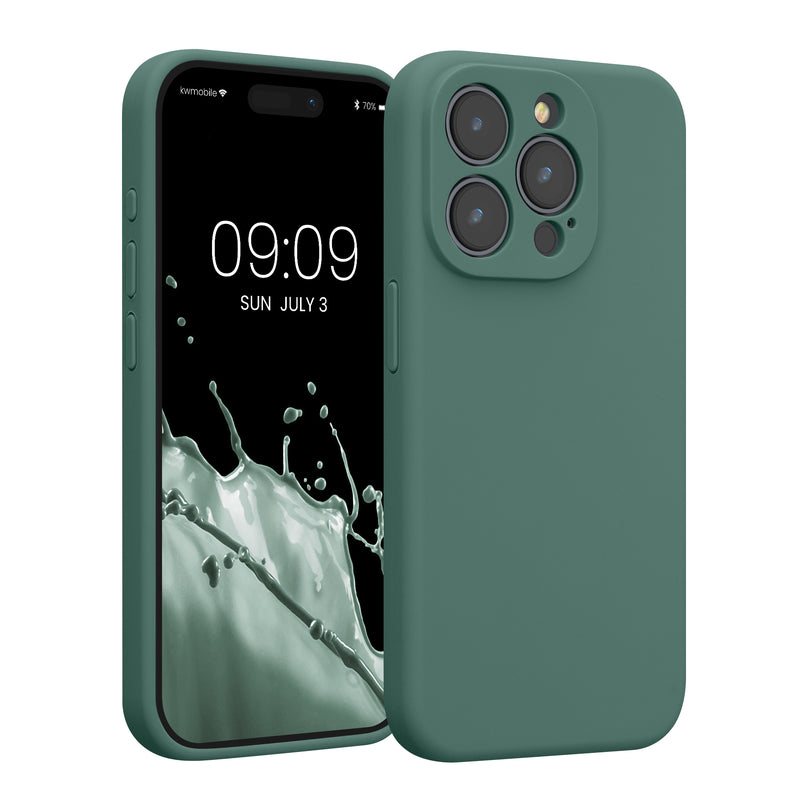 kwmobile Handyhülle kompatibel mit Apple iPhone 15 Pro Hülle - gummierte Handy Case aus Silikon in Tannengrün Tannengrün  