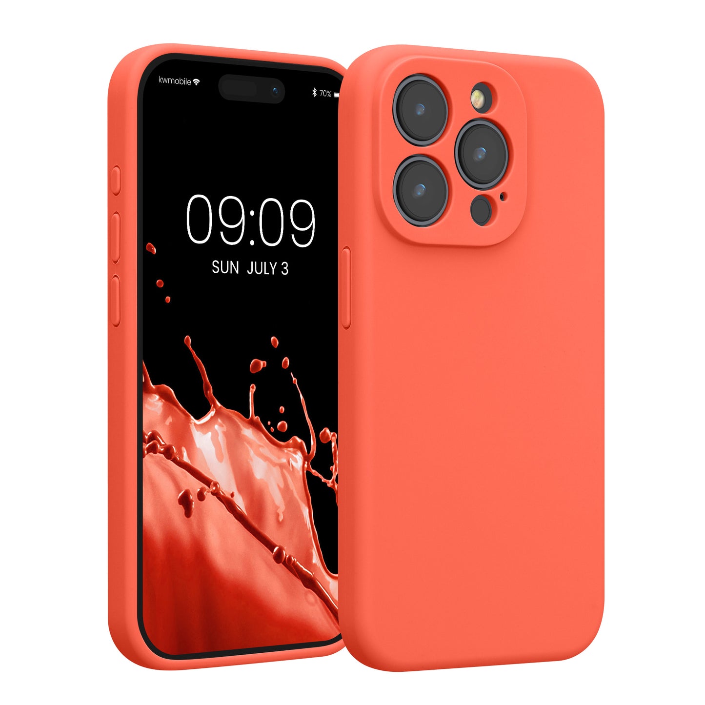 kwmobile Handyhülle kompatibel mit Apple iPhone 15 Pro Hülle - gummierte Handy Case aus Silikon in Leuchtende Koralle Leuchtende Koralle  