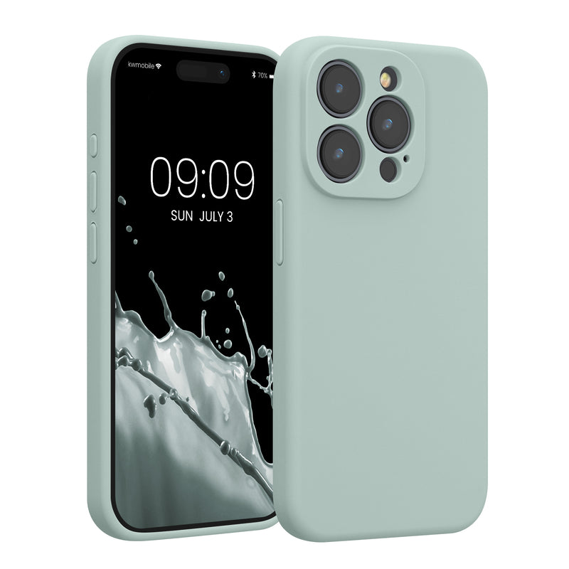 kwmobile Handyhülle kompatibel mit Apple iPhone 15 Pro Hülle - gummierte Handy Case aus Silikon in Cool Mint Cool Mint  