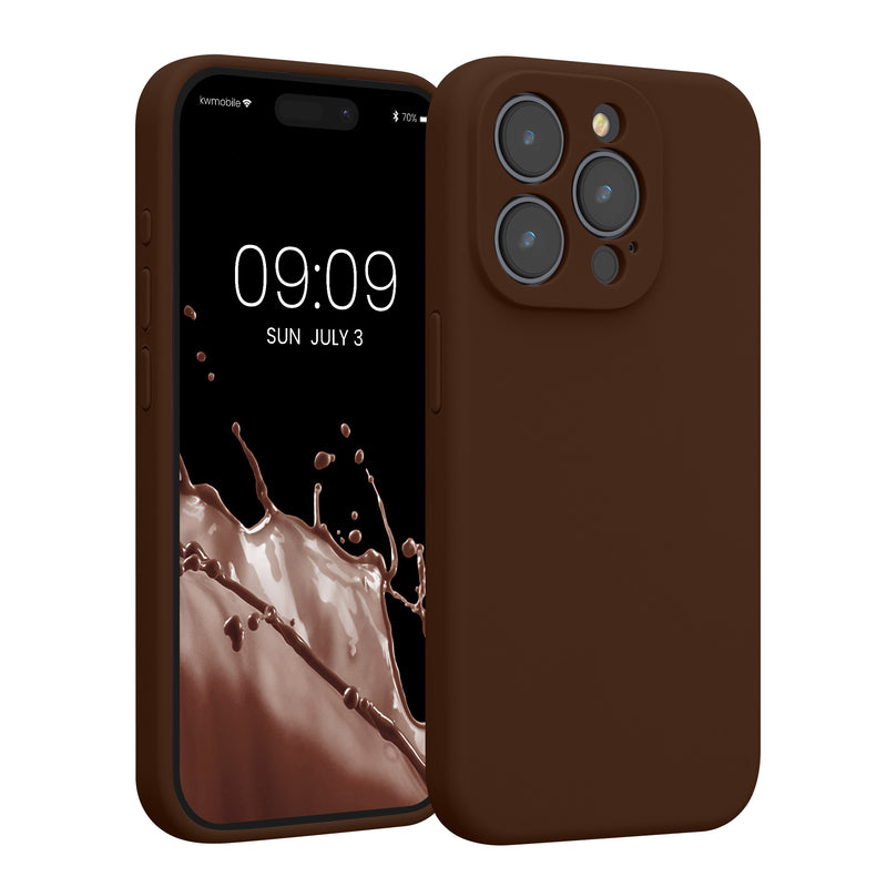 kwmobile Handyhülle kompatibel mit Apple iPhone 15 Pro Hülle - gummierte Handy Case aus Silikon in Chocolate Chocolate  