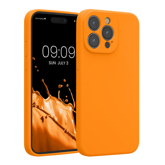 kwmobile Handyhülle kompatibel mit Apple iPhone 15 Pro Max Hülle - gummierte Handy Case aus Silikon in Fruity Orange Fruity Orange  