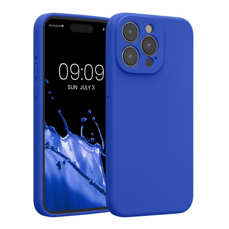 kwmobile Handyhülle kompatibel mit Apple iPhone 15 Pro Max Hülle - gummierte Handy Case aus Silikon in Baltik Blau Baltik Blau  