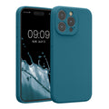 kwmobile Handyhülle kompatibel mit Apple iPhone 15 Pro Max Hülle - gummierte Handy Case aus Silikon in Petrol matt Petrol matt  