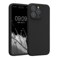 kwmobile Handyhülle kompatibel mit Apple iPhone 15 Pro Max Hülle - gummierte Handy Case aus Silikon in Schwarz Schwarz  