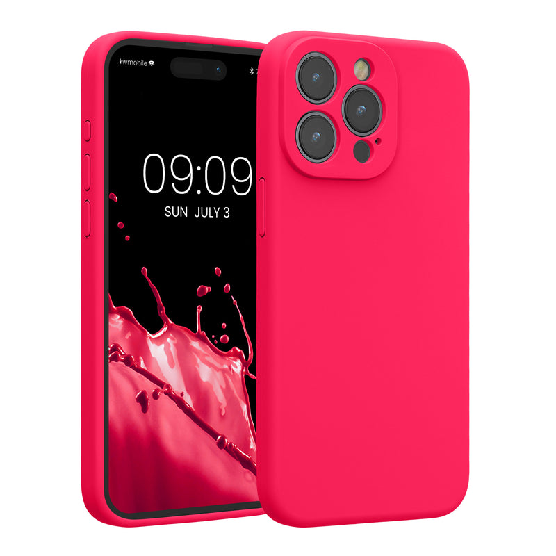 kwmobile Handyhülle kompatibel mit Apple iPhone 15 Pro Max Hülle - gummierte Handy Case aus Silikon in Neon Pink Neon Pink  