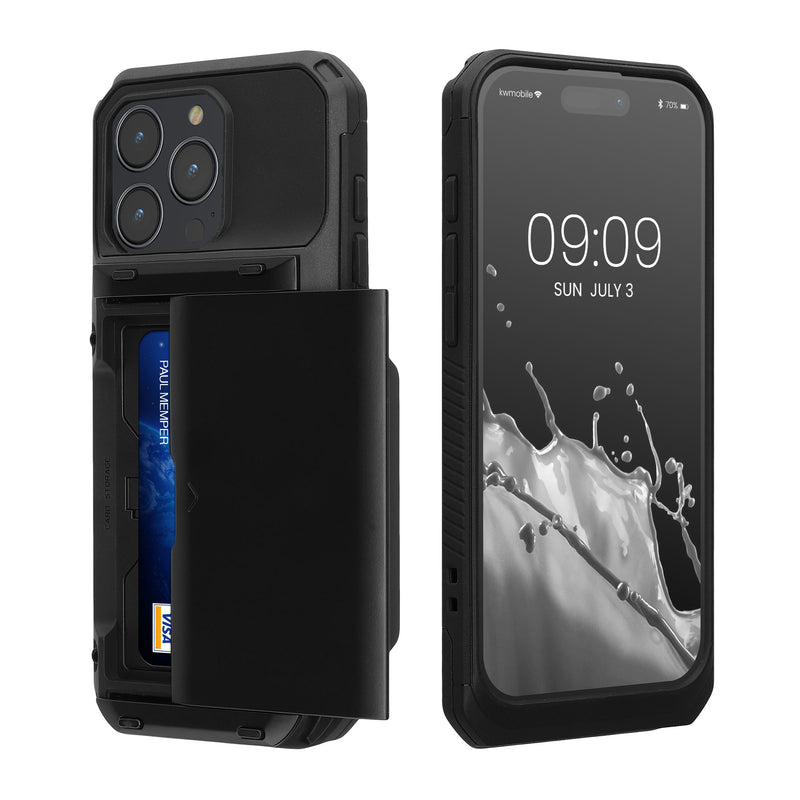 kwmobile Premium Handyhülle kompatibel mit Apple iPhone 15 Pro Max Hülle - Smartphone Schutzhülle mit Kartenfach für bis zu 4 Karten - Schwarz Schwarz  
