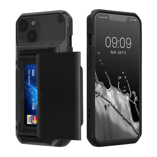 kwmobile Premium Handyhülle kompatibel mit Apple iPhone 13 Hülle - Smartphone Schutzhülle mit Kartenfach für bis zu 4 Karten - Schwarz Schwarz  