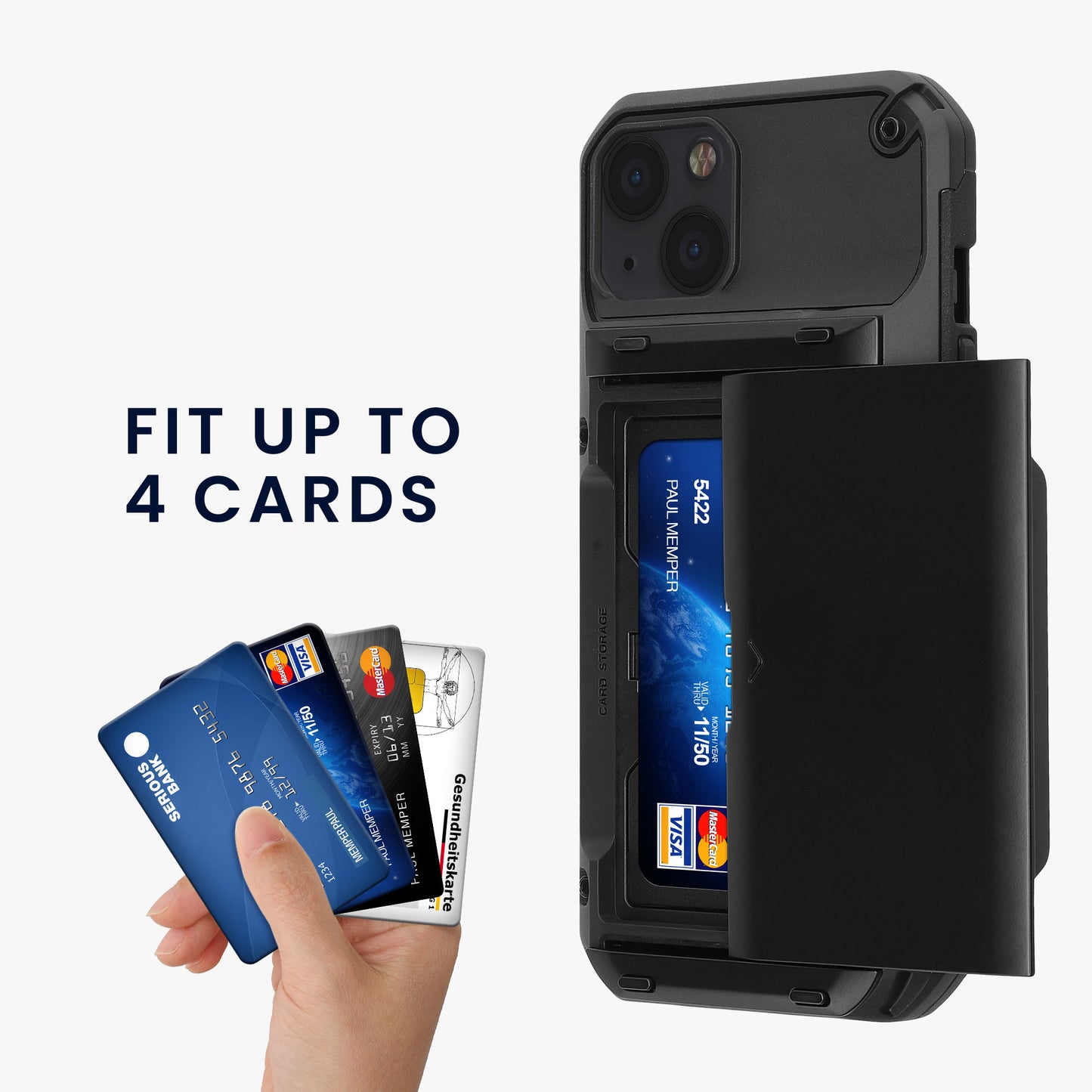kwmobile Premium Phone Case compatible with Apple iPhone 13 Smartphone Protective Cover with Card Slot for up to 4 Cards