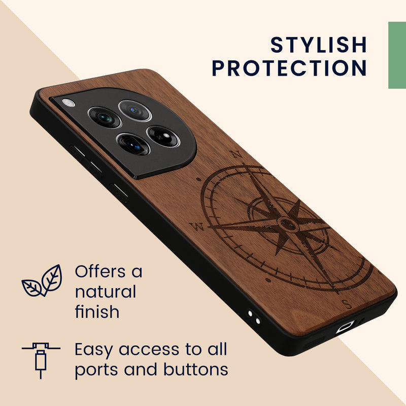 kwmobile Case Compatible with OnePlus 12 - Phone Cover - TPU Phone Case Compass Vintage