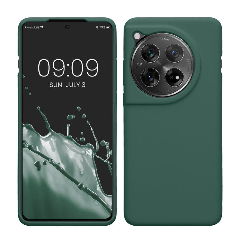 kwmobile Hülle kompatibel mit OnePlus 12 Hülle - Silikon Handy Case - Handyhülle weiche Oberfläche - kabelloses Laden - Tannengrün Tannengrün  