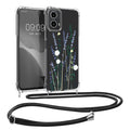 kwmobile Necklace Case kompatibel mit Motorola Moto G34 5G Hülle - Silikon Cover mit Handykette - Lavendel Grün Transparent Blumenhalme Lavendel Lavendel  [dsg02]