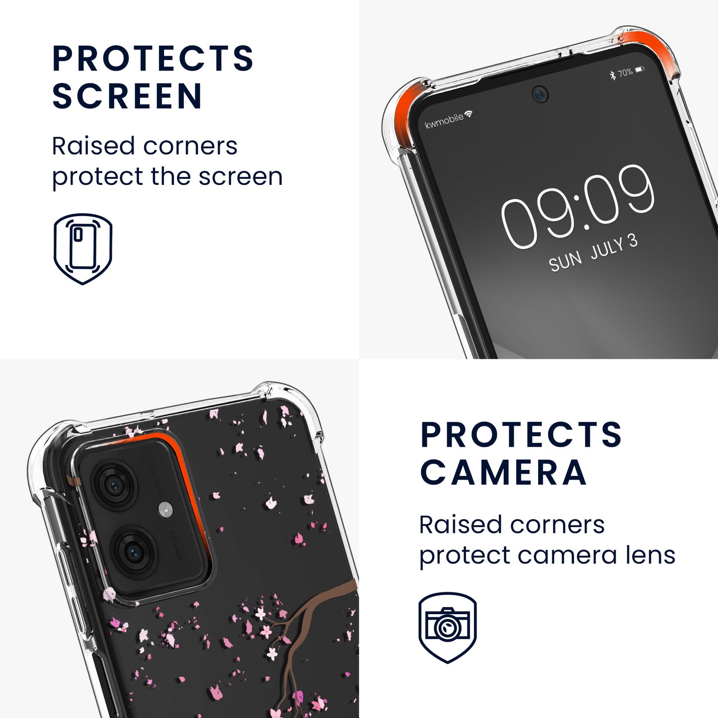 kwmobile Necklace Case compatible with Motorola Moto G54 5G Cover Silicone Case with Lanyard Cherry Blossom Petals