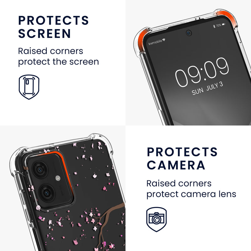 kwmobile Necklace Case compatible with Motorola Moto G54 5G Cover Silicone Case with Lanyard Cherry Blossom Petals