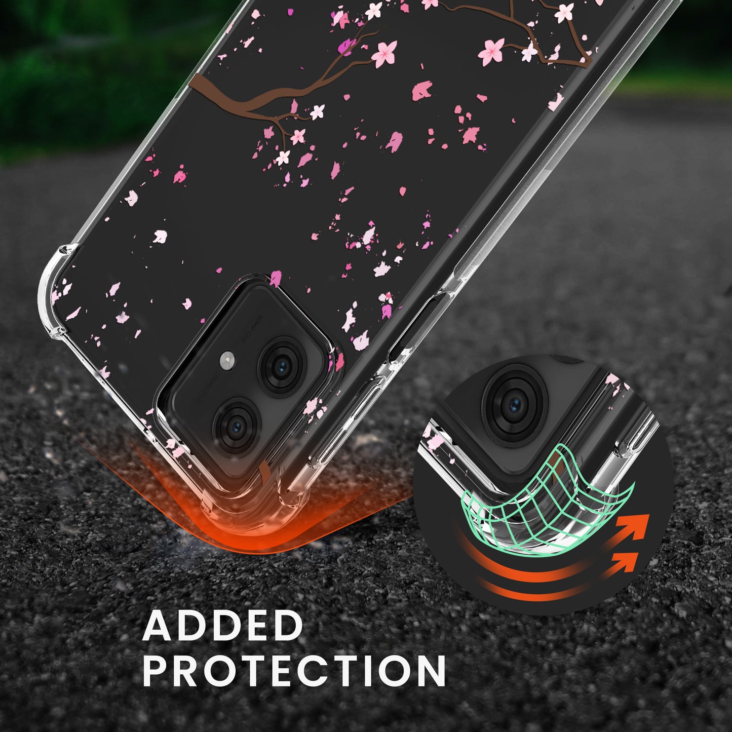 kwmobile Necklace Case compatible with Motorola Moto G54 5G Cover Silicone Case with Lanyard Cherry Blossom Petals