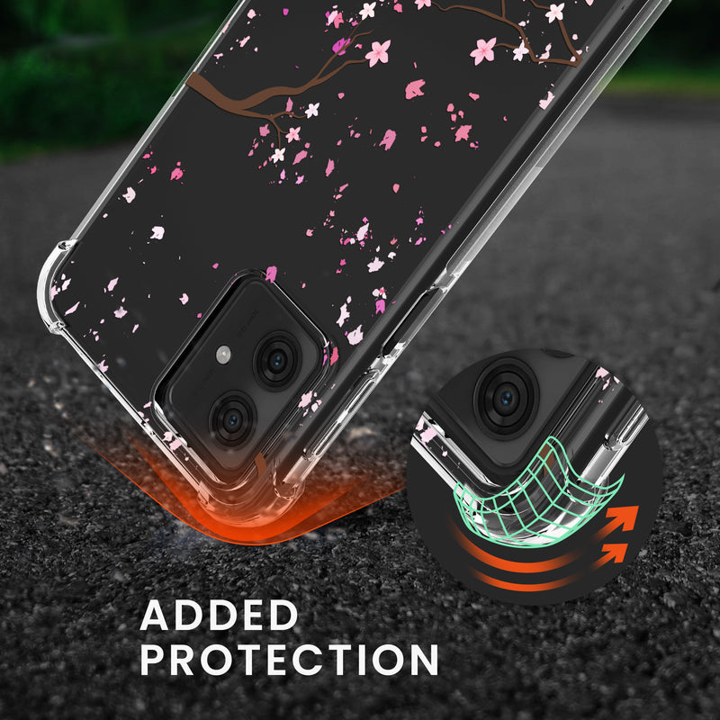 kwmobile Necklace Case compatible with Motorola Moto G54 5G Cover Silicone Case with Lanyard Cherry Blossom Petals
