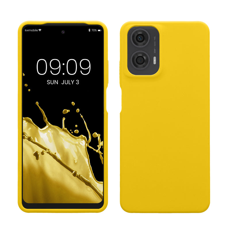 kwmobile Hülle kompatibel mit Motorola Moto G24 / E14 / G04 / G04s Hülle - Silikon Handy Case - Handyhülle weiche Oberfläche - kabelloses Laden - Strahlend Gelb Strahlend Gelb  