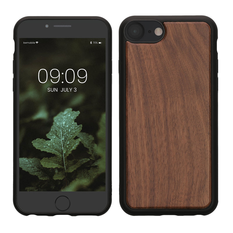 kwmobile Hülle kompatibel mit Apple iPhone SE (2022) / iPhone SE (2020) / iPhone 8 / iPhone 7 Hülle - Holz Case - stoßfestes Handy Cover - TPU Handyhülle in Dunkelbraun Dunkelbraun  