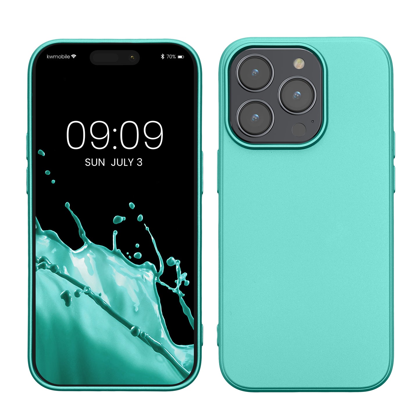 kwmobile Case kompatibel mit Apple iPhone 14 Pro Hülle - Schutzhülle aus Silikon metallisch schimmernd - Handyhülle Metallic Türkis Metallic Türkis  