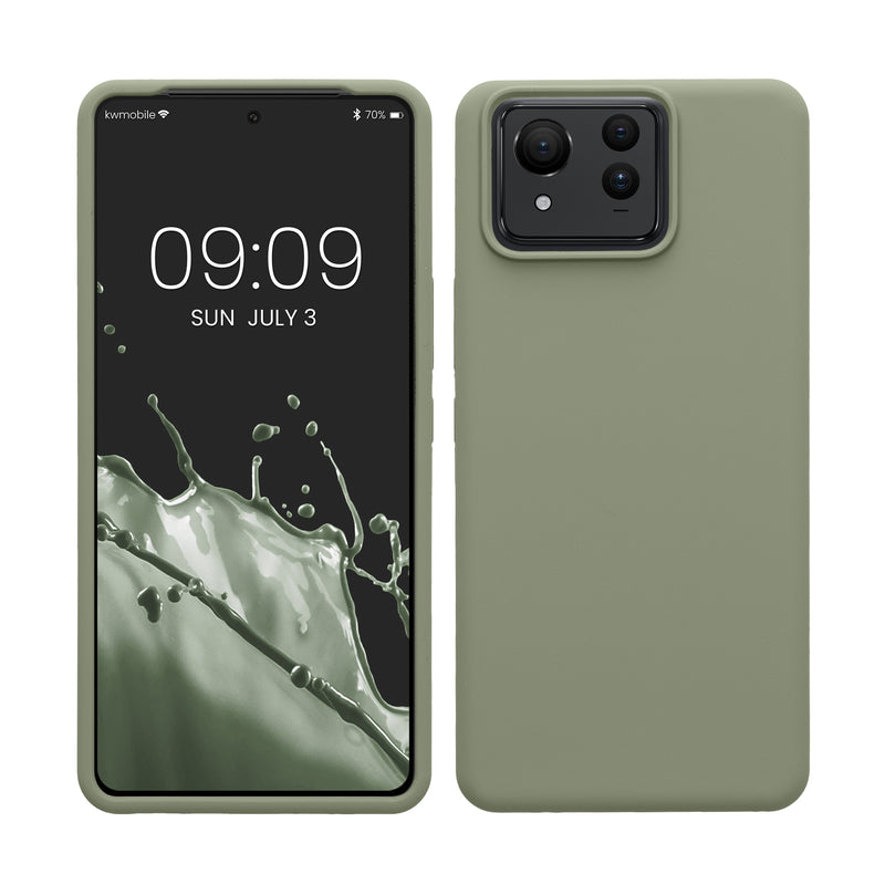 kwmobile Hülle kompatibel mit ASUS Zenfone 11 Ultra Hülle - Silikon Handy Case - Handyhülle weiche Oberfläche - kabelloses Laden - Graugrün Graugrün  