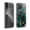 kwmobile Hülle kompatibel mit Apple iPhone 13 / iPhone 14 Handyhülle - Silikon Case transparent - Mit Glas Schutzfolie - Frühlingsblätter Grün Transparent Grün  [dsg02]
