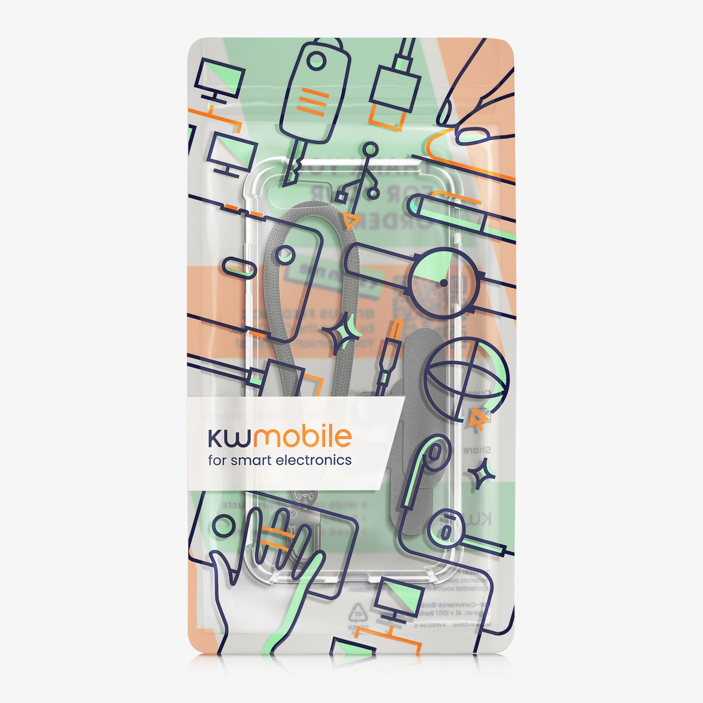 kwmobile Phone Case Compatible with Apple iPhone SE (2022 / 2020) / iPhone 8 / 7 Cover - Protective Case with Edge Protection and Detachable Lanyard incl. 2 Patches