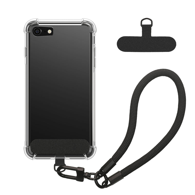 kwmobile Handy TPU Case kompatibel mit Apple iPhone SE (2022 / 2020) / iPhone 8 / 7 Hülle - Kristallklare Schutzhülle mit Kantenschutz und abnehmbarem Armband inkl. 2 Pads - Transparent Schwarz Transparent  