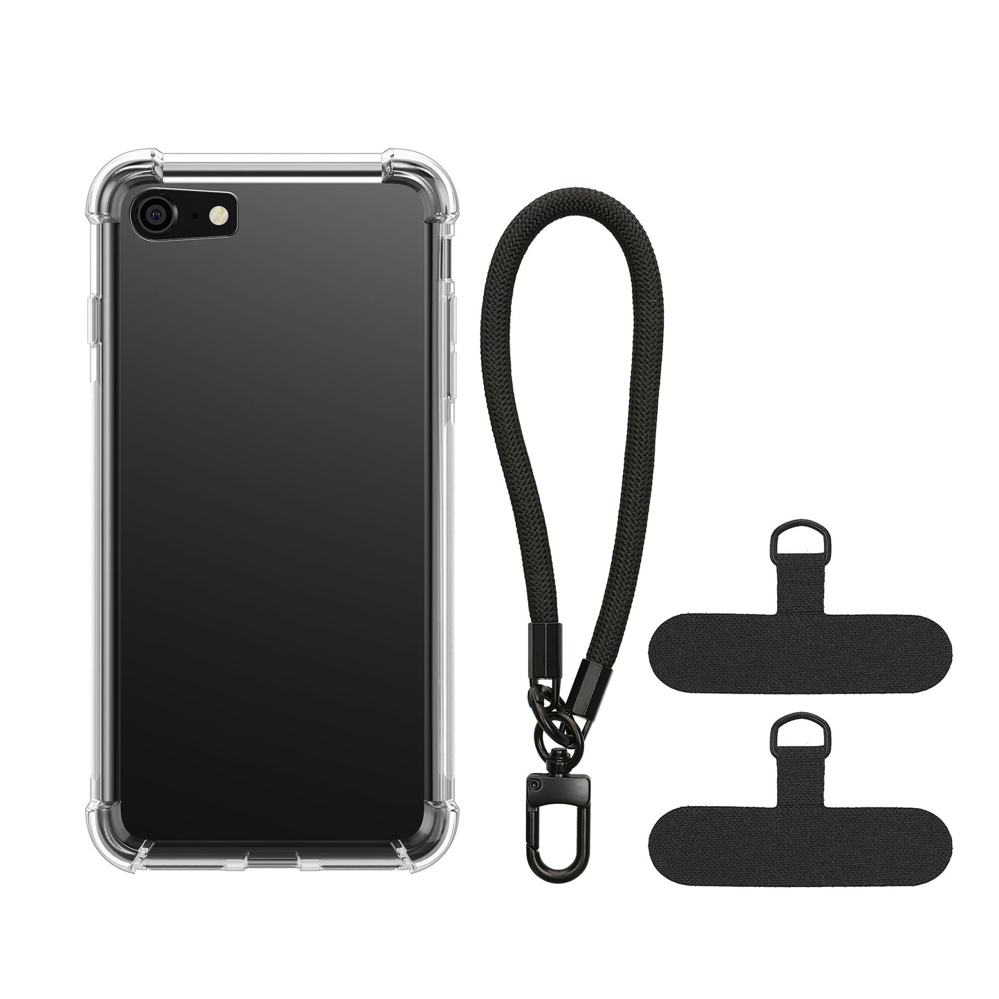 kwmobile Phone Case Compatible with Apple iPhone SE (2022 / 2020) / iPhone 8 / 7 Cover - Protective Case with Edge Protection and Detachable Lanyard incl. 2 Patches