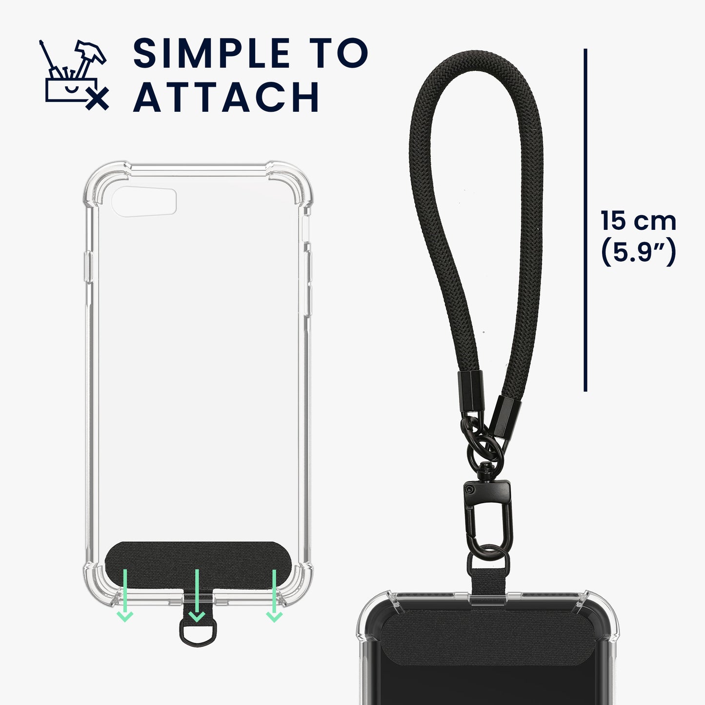 kwmobile Phone Case Compatible with Apple iPhone SE (2022 / 2020) / iPhone 8 / 7 Cover - Protective Case with Edge Protection and Detachable Lanyard incl. 2 Patches
