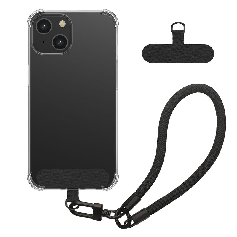 kwmobile Handy TPU Case kompatibel mit Apple iPhone 15 Hülle - Kristallklare Schutzhülle mit Kantenschutz und abnehmbarem Armband inkl. 2 Pads - Transparent Schwarz Transparent  