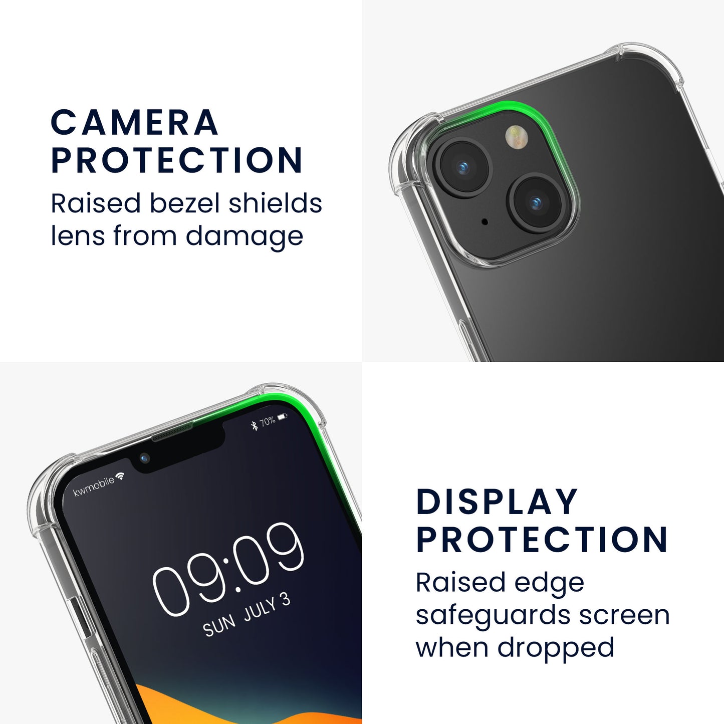 kwmobile Cell Phone TPU Case Compatible with Apple iPhone 15 Case - Crystal Clear Protective Cover with Edge Protection and Detachable Lanyard incl. 2 Pads - Transparent Black