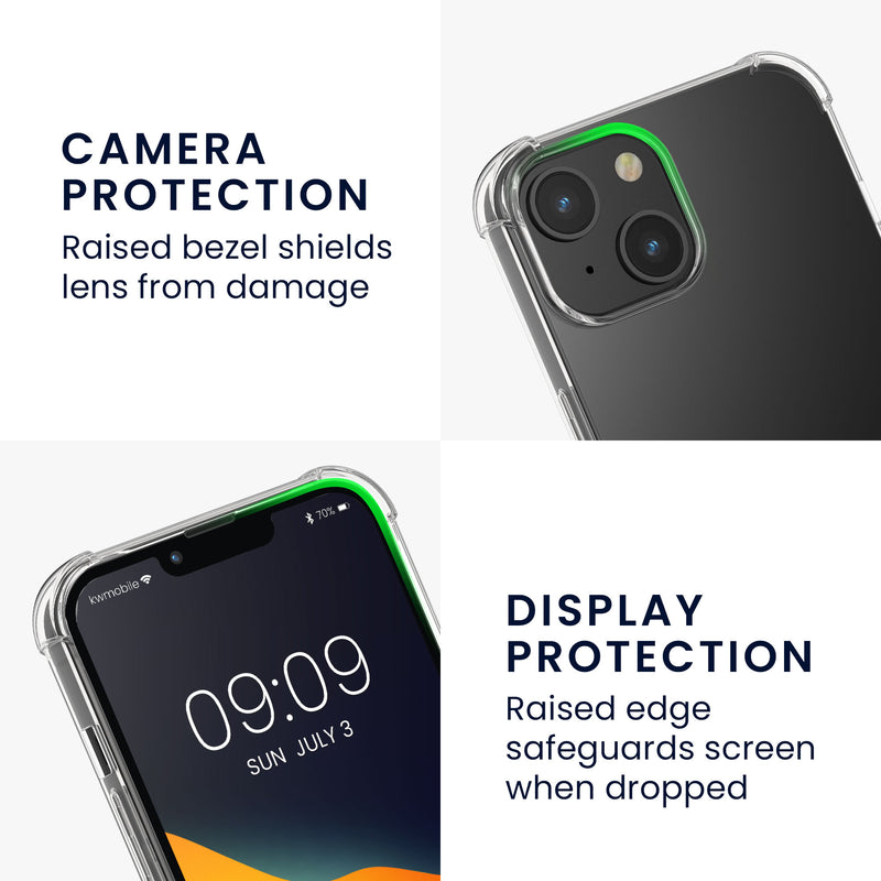 kwmobile Cell Phone TPU Case Compatible with Apple iPhone 15 Case - Crystal Clear Protective Cover with Edge Protection and Detachable Lanyard incl. 2 Pads - Transparent Black