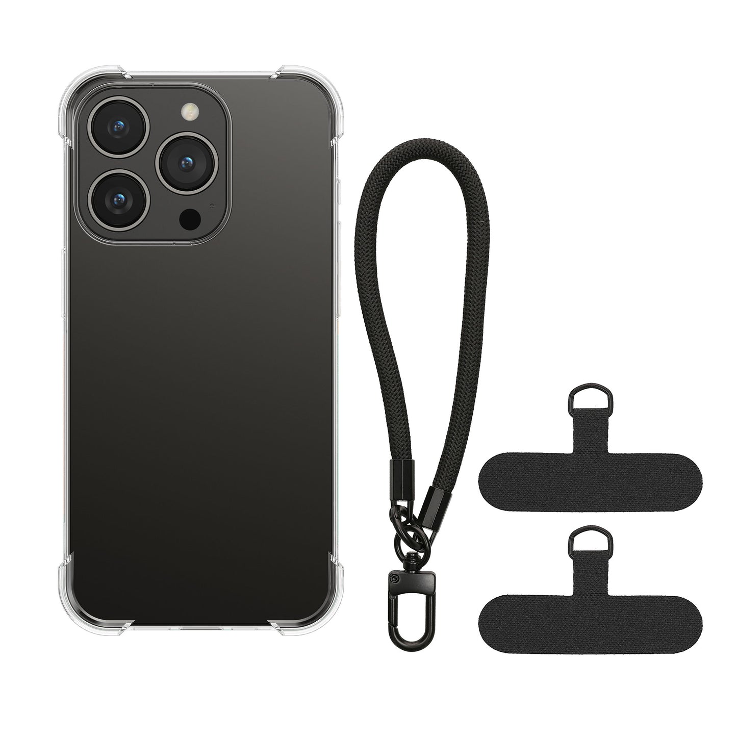 kwmobile Phone Case compatible with Apple iPhone 15 Pro Cover with Edge Protection and Detachable Lanyard incl. 2 Patches