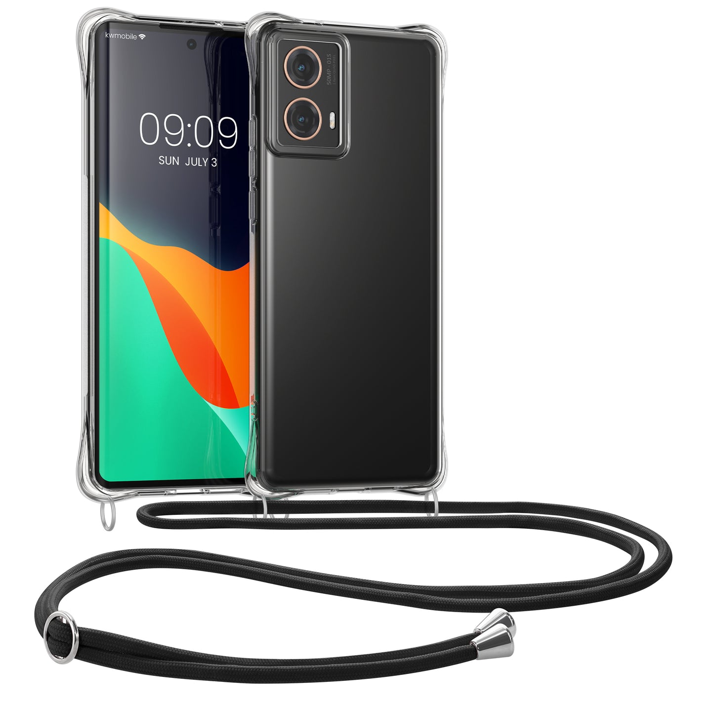 kwmobile Necklace Case kompatibel mit Motorola Moto G85 5G Hülle - Silikon Cover mit Handykette - Band Handyhülle Transparent Schwarz Transparent  