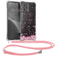 kwmobile Necklace Case kompatibel mit Motorola Moto G85 5G Hülle - Silikon Cover mit Handykette - Rosa Dunkelbraun Transparent Kirschblütenblätter Rosa  [dsg01]